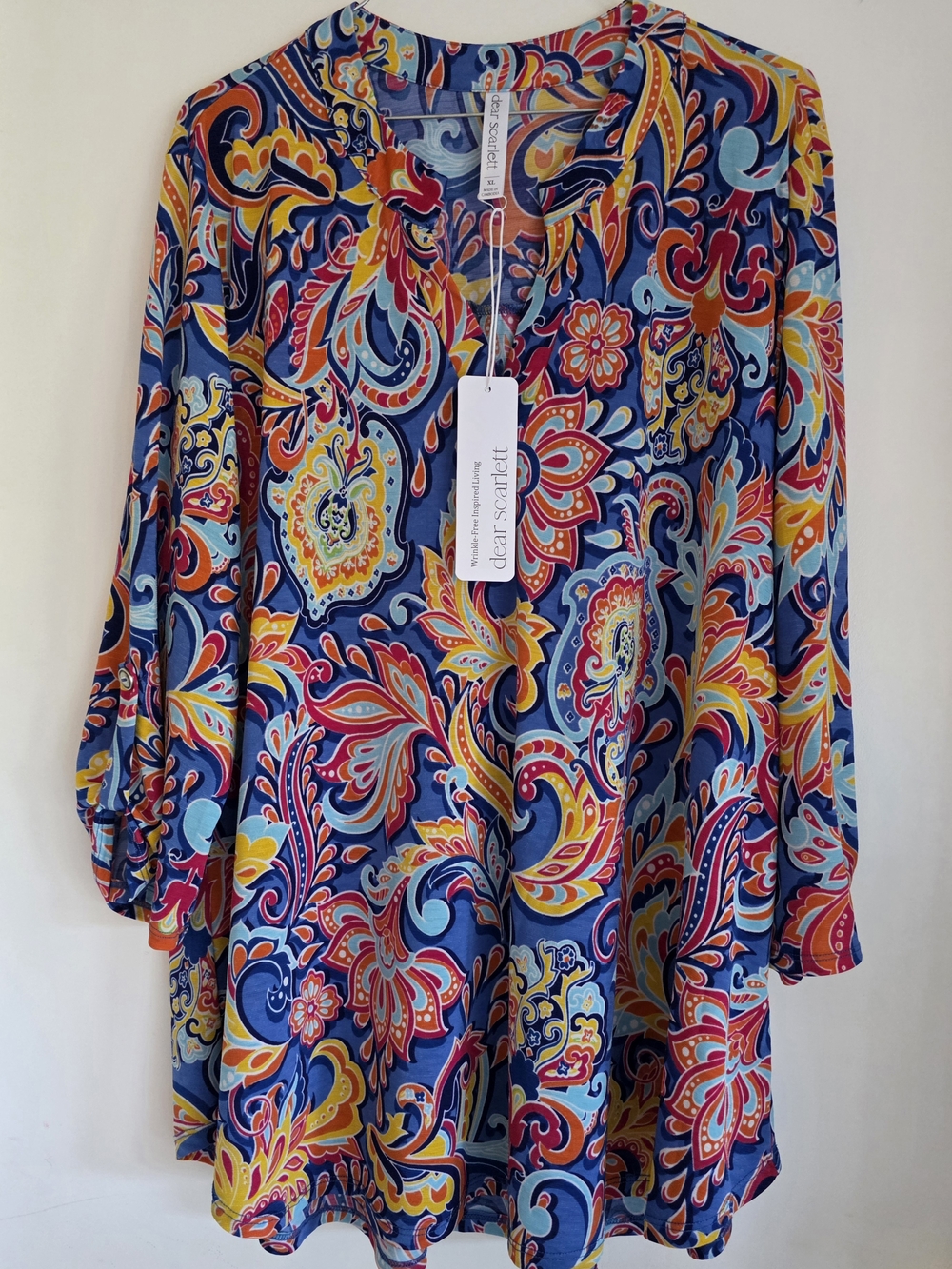Dear Scarlett Multicolor Paisley Print Blouse — Blue, Orange, Yellow
